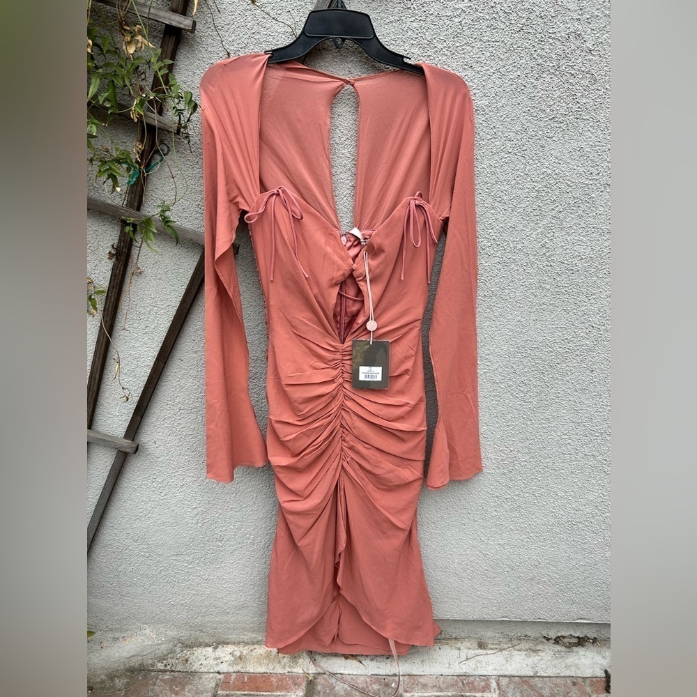 HOUSE OF CB 'Reine' Rose Real Silk Ruffle Midi Dress NWT - Picture 8 of 14